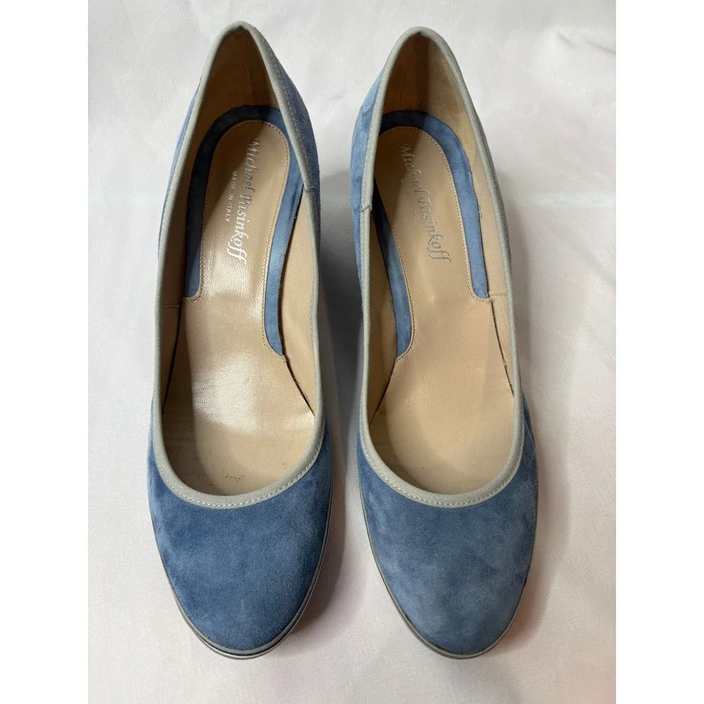 MICHAEL PASINKOFF Womens Blue Wedge Suede Round Toe Pumps 41/10 Italian Luxury